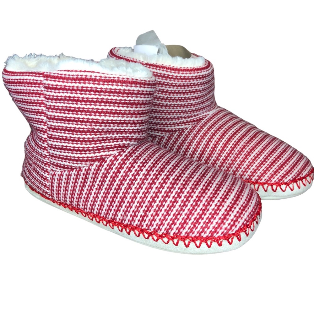 NEW Torrid Knit Cozy Slippers Booties Size 11 Extra Wide Red Stripe NIB